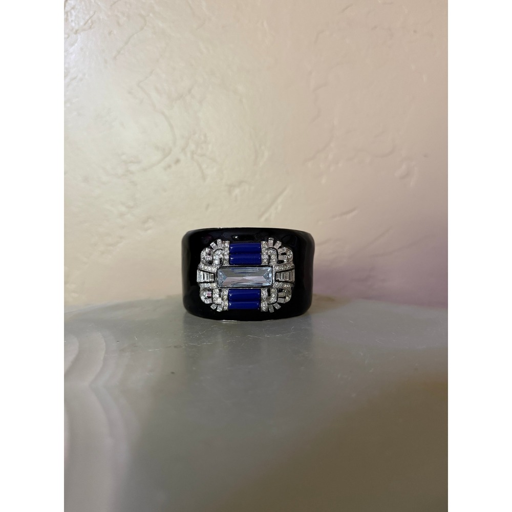Vintage signed Kenneth Jay Lane KJL Enamel & Rhinestone Cuff Bracelet - Picture 3 of 6